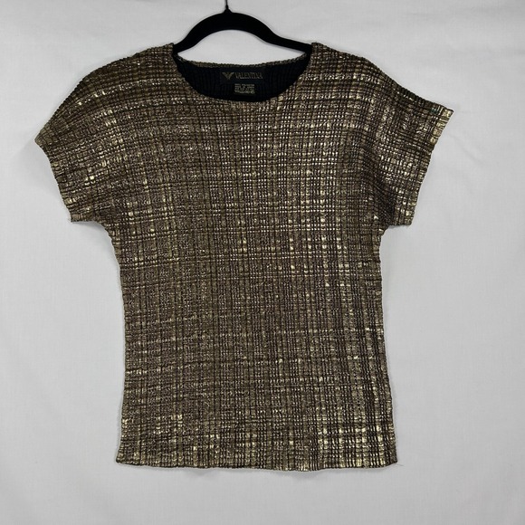 Valentina Tops - Vintage Valentina Metallic Gold Crinkle Pleated Top One Size Fit All